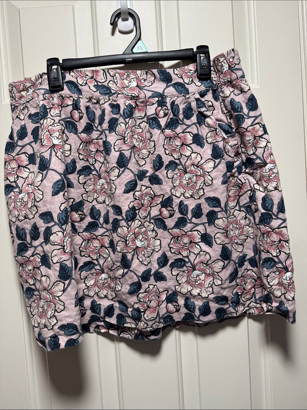 Loft Floral Pink A-Line Skirt, Pockets, Linen Rayon